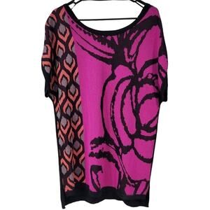 Worthington Womens Top Size L Pink Black Geometric Knit Short Sleeve